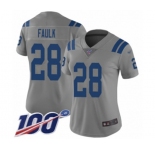 Women's Indianapolis Colts #28 Marshall Faulk Limited Gray Inverted Legend 100th Season Football Jersey