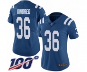 Women's Indianapolis Colts #36 Derrick Kindred Royal Blue Team Color Vapor Untouchable Limited Player 100th Season Football Jersey
