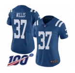 Women's Indianapolis Colts #37 Khari Willis Limited Royal Blue Rush Vapor Untouchable 100th Season Football Jersey