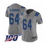 Women's Indianapolis Colts #64 Mark Glowinski Limited Gray Inverted Legend 100th Season Football Jersey
