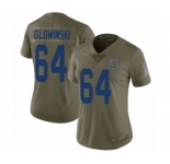 Women's Indianapolis Colts #64 Mark Glowinski Limited Olive 2017 Salute to Service Football Jersey