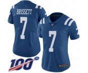 Women's Indianapolis Colts #7 Jacoby Brissett Limited Royal Blue Rush Vapor Untouchable 100th Season Football Jersey