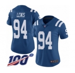 Women's Indianapolis Colts #94 Tyquan Lewis Limited Royal Blue Rush Vapor Untouchable 100th Season Football Jersey