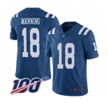 Youth Indianapolis Colts #18 Peyton Manning Limited Royal Blue Rush Vapor Untouchable 100th Season Football Jersey