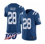 Youth Indianapolis Colts #28 Marshall Faulk Limited Royal Blue Rush Vapor Untouchable 100th Season Football Jersey
