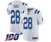 Youth Indianapolis Colts #28 Marshall Faulk White Vapor Untouchable Limited Player 100th Season Football Jersey