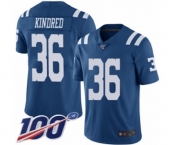 Youth Indianapolis Colts #36 Derrick Kindred Limited Royal Blue Rush Vapor Untouchable 100th Season Football Jersey
