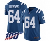 Youth Indianapolis Colts #64 Mark Glowinski Limited Royal Blue Rush Vapor Untouchable 100th Season Football Jersey