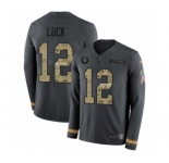 Youth Nike Indianapolis Colts #12 Andrew Luck Limited Black Salute to Service Therma Long Sleeve NFL Jersey
