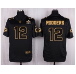 Nike Green Bay Packers #12 Aaron Rodgers Black Pro Line Gold Collection Jersey[Elite]