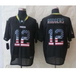 nike nfl jerseys green bay packers #12 aaron rodgers black[Elite USA flag fashion]