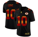 Green Bay Packers #10 Jordan Love Men's Black Nike Red Orange Stripe Vapor Limited NFL Jersey