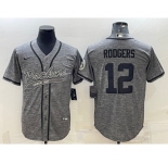 Men's Green Bay Packers #12 Aaron Rodgers Grey Gridiron With Patch Cool Base Stitched Baseball Jersey
