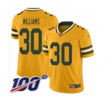Men's Green Bay Packers #30 Jamaal Williams Limited Gold Inverted Legend 100th Season Football Jersey