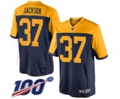 Men's Green Bay Packers #37 Josh Jackson Limited Navy Blue Alternate 100th Season Football Jersey