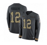 Men's Nike Green Bay Packers #12 Aaron Rodgers Limited Black Salute to Service Therma Long Sleeve NFL Jersey