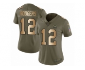 Women Nike Green Bay Packers #12 Aaron Rodgers Limited Olive Gold 2017 Salute to Service NFL Jersey