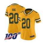 Women's Green Bay Packers #20 Kevin King Limited Gold Inverted Legend 100th Season Football Jersey