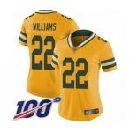 Women's Green Bay Packers #22 Dexter Williams Limited Gold Rush Vapor Untouchable 100th Season Football Jersey