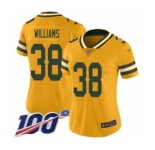 Women's Green Bay Packers #38 Tramon Williams Limited Gold Inverted Legend 100th Season Football Jersey
