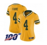 Women's Green Bay Packers #4 Brett Favre Limited Gold Rush Vapor Untouchable 100th Season Football Jersey