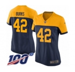 Women's Green Bay Packers #42 Oren Burks Limited Navy Blue Alternate 100th Season Football Jersey