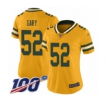Women's Green Bay Packers #52 Rashan Gary Limited Gold Inverted Legend 100th Season Football Jersey