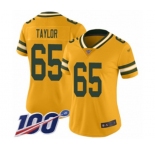 Women's Green Bay Packers #65 Lane Taylor Limited Gold Inverted Legend 100th Season Football Jersey