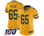 Women's Green Bay Packers #65 Lane Taylor Limited Gold Inverted Legend 100th Season Football Jersey