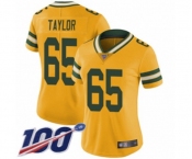 Women's Green Bay Packers #65 Lane Taylor Limited Gold Rush Vapor Untouchable 100th Season Football Jersey