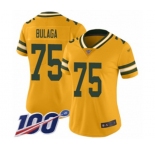 Women's Green Bay Packers #75 Bryan Bulaga Limited Gold Inverted Legend 100th Season Football Jersey