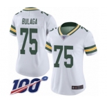 Women's Green Bay Packers #75 Bryan Bulaga White Vapor Untouchable Limited Player 100th Season Football Jersey
