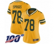 Women's Green Bay Packers #78 Jason Spriggs Limited Gold Rush Vapor Untouchable 100th Season Football Jersey