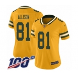 Women's Green Bay Packers #81 Geronimo Allison Limited Gold Inverted Legend 100th Season Football Jersey