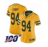 Women's Green Bay Packers #94 Dean Lowry Limited Gold Rush Vapor Untouchable 100th Season Football Jersey