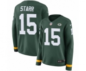Women's Nike Green Bay Packers #15 Bart Starr Limited Green Therma Long Sleeve NFL Jersey
