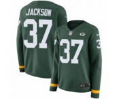 Women's Nike Green Bay Packers #37 Josh Jackson Limited Green Therma Long Sleeve NFL Jersey