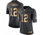Youth Green Bay Packers #12 Aaron Rodgers Limited Black Gold Salute to Service Football Jersey