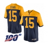Youth Green Bay Packers #15 Bart Starr Limited Navy Blue Alternate 100th Season Football Jersey
