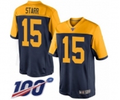 Youth Green Bay Packers #15 Bart Starr Limited Navy Blue Alternate 100th Season Football Jersey