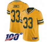Youth Green Bay Packers #33 Aaron Jones Limited Gold Rush Vapor Untouchable 100th Season Football Jersey