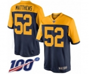 Youth Green Bay Packers #52 Clay Matthews Limited Navy Blue Alternate 100th Season Football Jersey