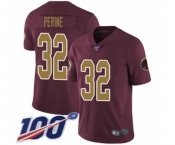 Men's Washington Redskins #32 Samaje Perine Burgundy Red Gold Number Alternate 80TH Anniversary Vapor Untouchable Limited Player 100th Season Football Jers