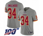 Men's Washington Redskins #34 Wendell Smallwood Limited Gray Inverted Legend 100th Season Football Jersey