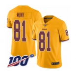 Men's Washington Redskins #81 Art Monk Limited Gold Rush Vapor Untouchable 100th Season Football Jersey