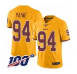 Men's Washington Redskins #94 Da'Ron Payne Limited Gold Rush Vapor Untouchable 100th Season Football Jersey