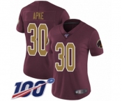 Women's Washington Redskins #30 Troy Apke Burgundy Red Gold Number Alternate 80TH Anniversary Vapor Untouchable Limited Player 100th Season Football Jersey