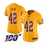 Women's Washington Redskins #42 Charley Taylor Limited Gold Rush Vapor Untouchable 100th Season Football Jersey