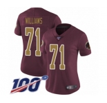 Women's Washington Redskins #71 Trent Williams Burgundy Red Gold Number Alternate 80TH Anniversary Vapor Untouchable Limited Player 100th Season Football J
