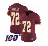 Women's Washington Redskins #72 Dexter Manley Burgundy Red Team Color Vapor Untouchable Limited Player 100th Season Football Jersey